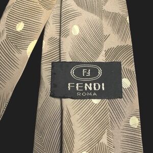 Fendi Roma Mens Silk Tie Taupe Cream Geometric Polka Dot Made in Italy 3.75 Wide